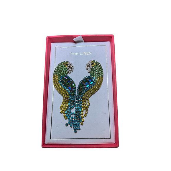 Women Dangle Earrings Pink Linen Parrot Rhinestone Fashion Wedding Jewellery - Picture 1 of 1